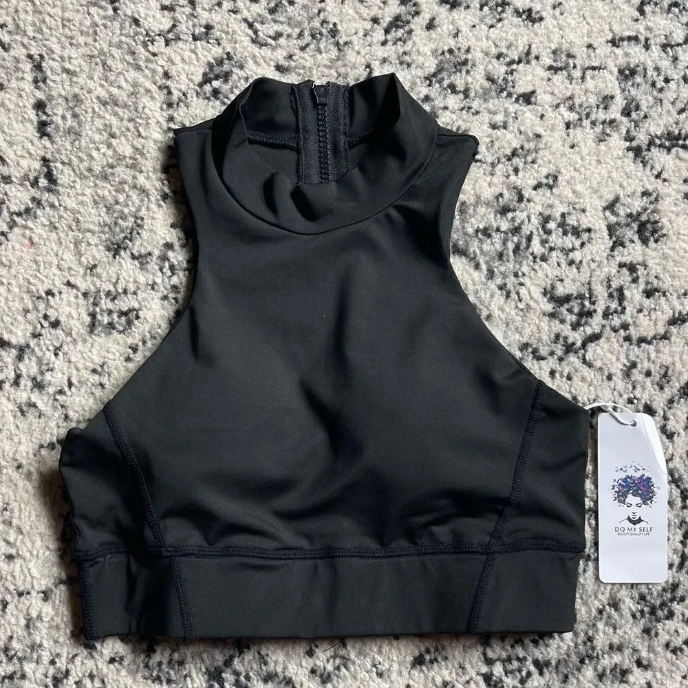 Small Do My Self black high neck back zipper bra